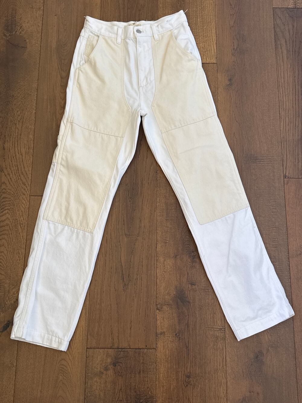 Madewell The Perfect Vintage Two-Tone Workwear Straight Jeans White Cream 26